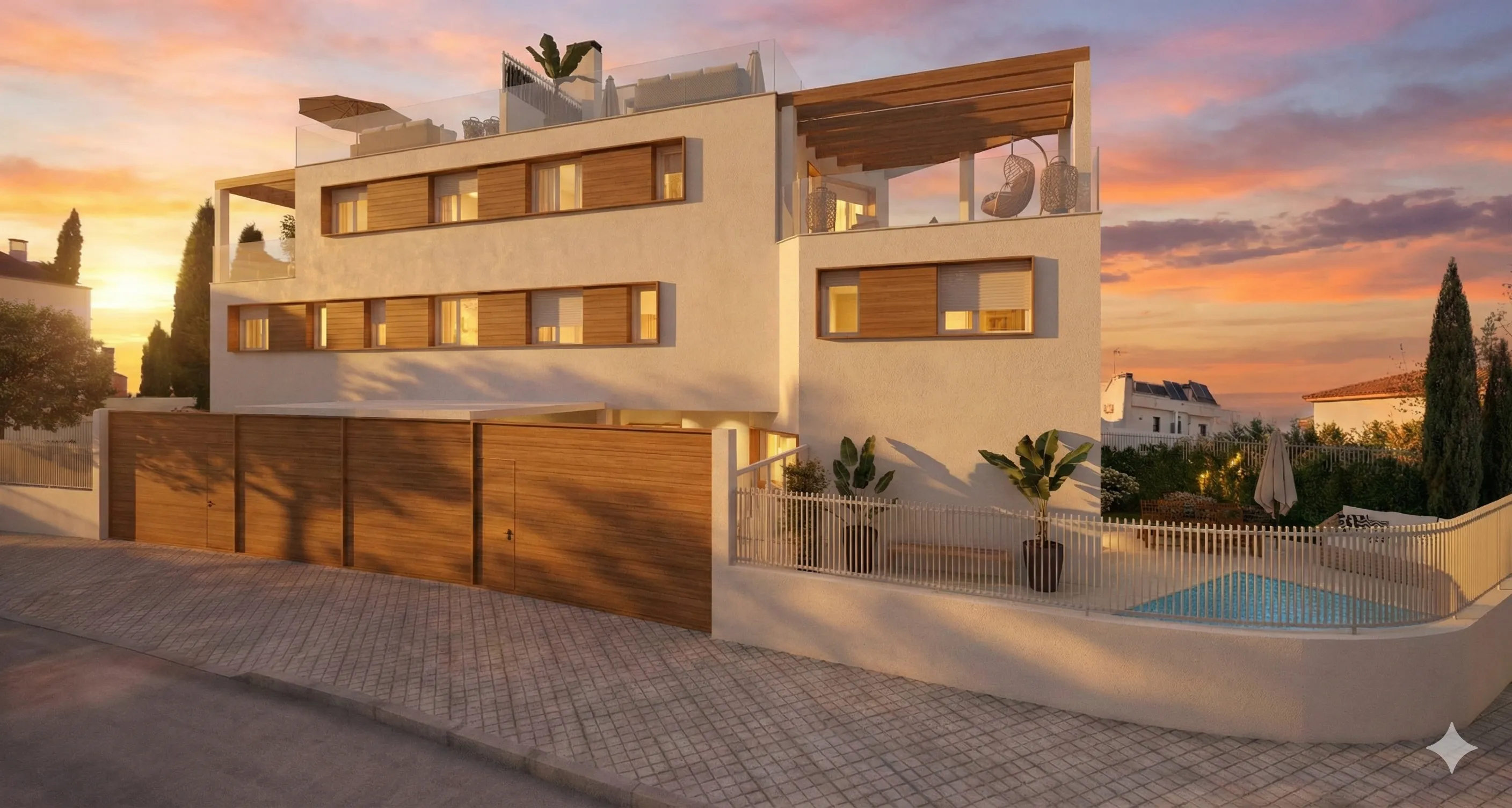 Vista frontal completa de los chalets ISLA TAGOMAGO