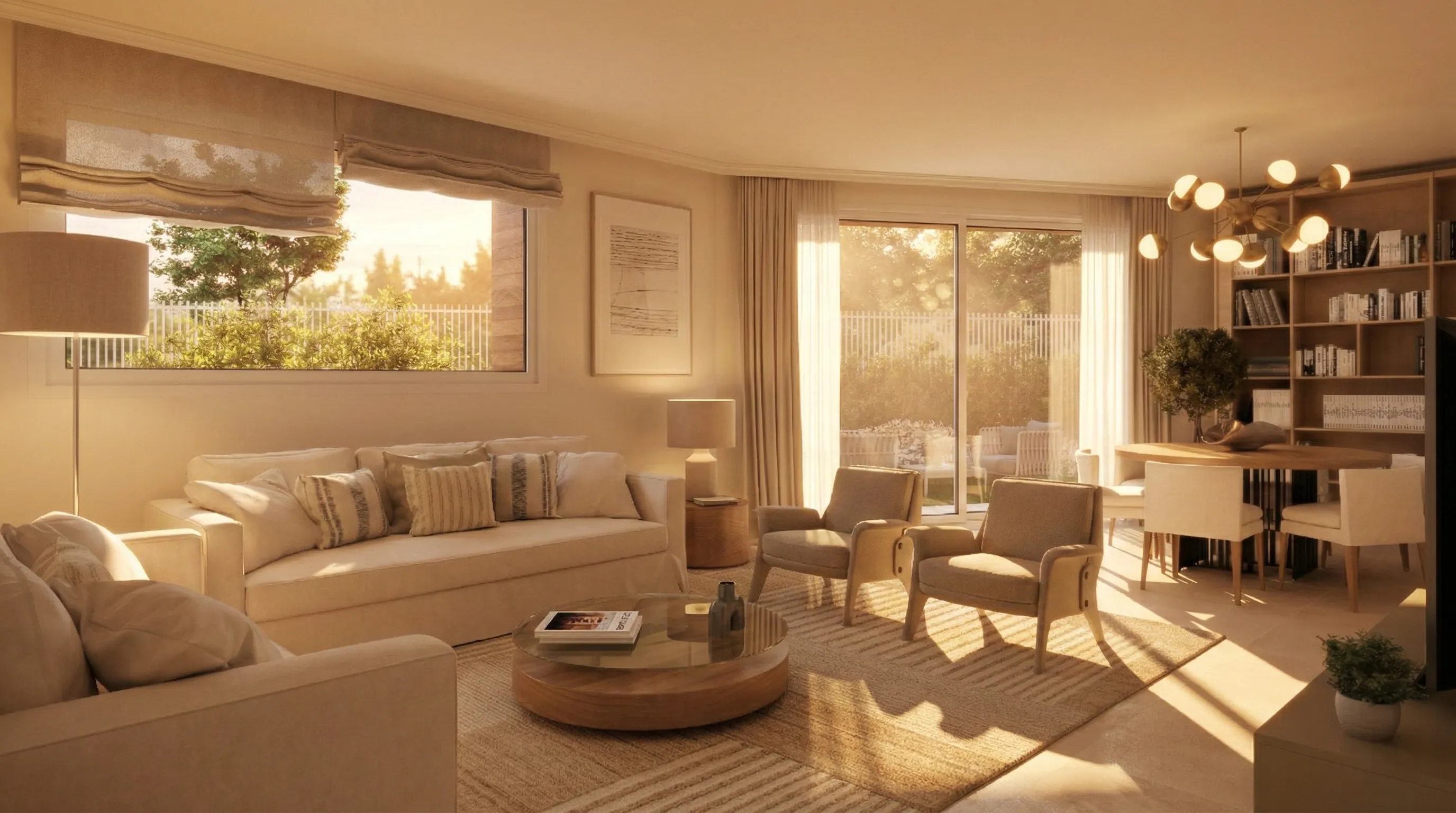 Salón de ISLA TAGOMAGO con grandes ventanales